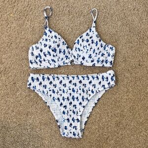 New SHEIN Blue and White Smocked Bikini Set